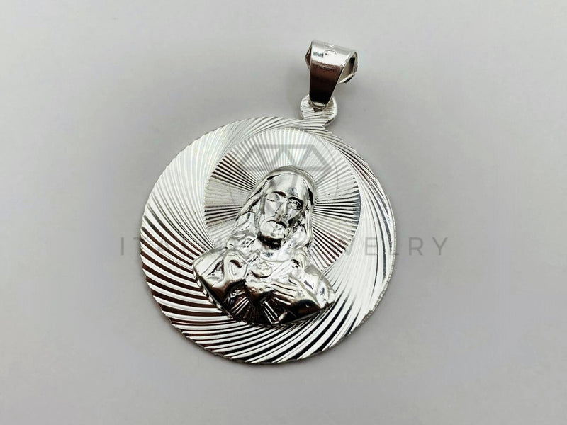 Dije Religioso - 102969 - Medalla Diamantada Sagrado Corazón Plata .925