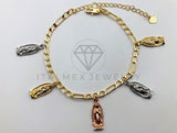 Tobillera Ajustable - 102712 - Diseño de Virgen de Guadalupe 3 Oros - Oro Laminado 18K