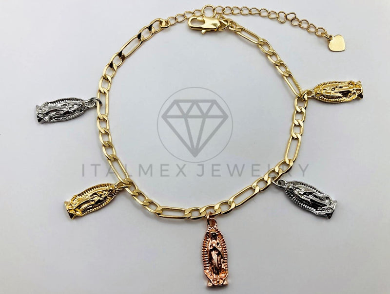 Tobillera Ajustable - 102712 - Diseño de Virgen de Guadalupe 3 Oros - Oro Laminado 18K