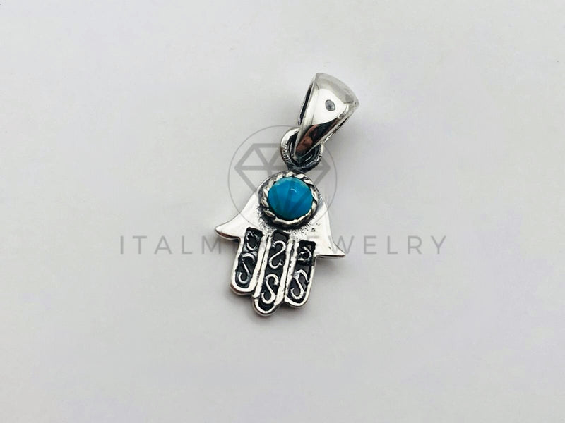 Dije No Religioso - 105937 - Diseño Mano Hamsa y Ojo Turco Turquesa Plata .925