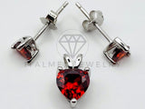 Juego Collar de Lujo - 105479 - Estilo Corazón Rojo Granate Plata .925
