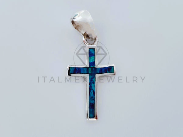Dije Elegante - 104995 - Diseño Cruz Turquesa Azul Plata .925