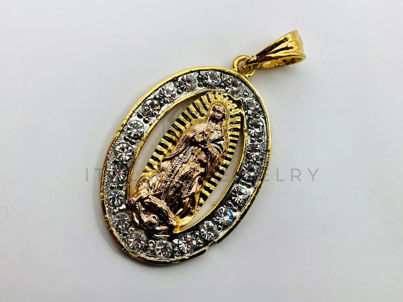 Dije de Lujo - 100446 - Medalla de Virgen de Guadalupe con Circonia Clara - Oro Laminado 18K