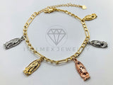 Tobillera Ajustable - 102712 - Diseño de Virgen de Guadalupe 3 Oros - Oro Laminado 18K