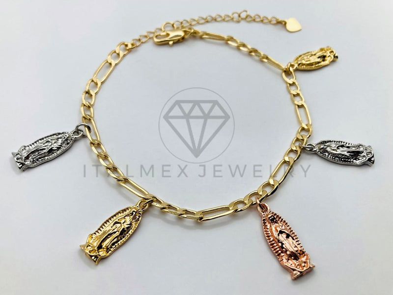 Tobillera Ajustable - 102712 - Diseño de Virgen de Guadalupe 3 Oros - Oro Laminado 18K