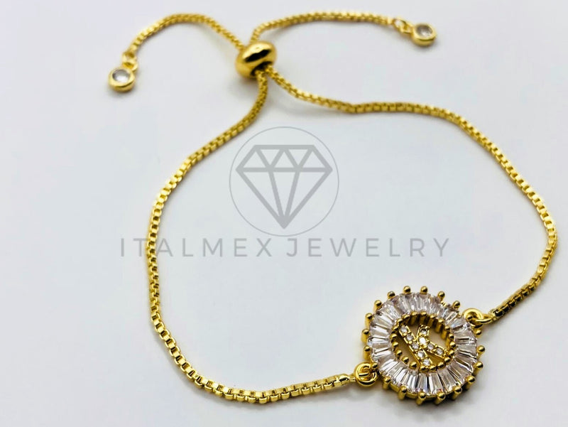 Pulsera Ajustable - 102636 - Diseño de Inicial "K" Circonia Clara - Oro Laminado 18K