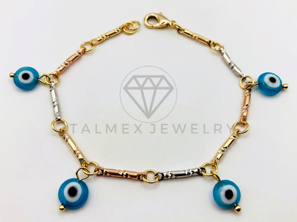 Pulsera de Lujo - 106197 - Pulsera Barra y Ojo Turco Azul - Oro Laminado