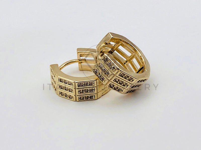 Arete de Lujo - 106148 - Huggie Octagonal Circonia Clara - Oro Laminado 18K