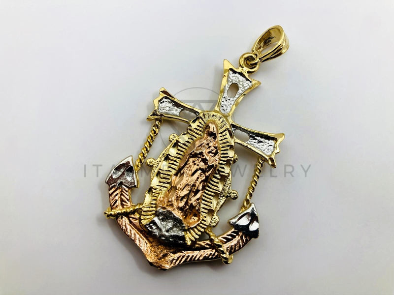 Dije de Lujo - 100465- Ancla con Virgen de Guadalupe 3 Oros - Oro Laminado 18K