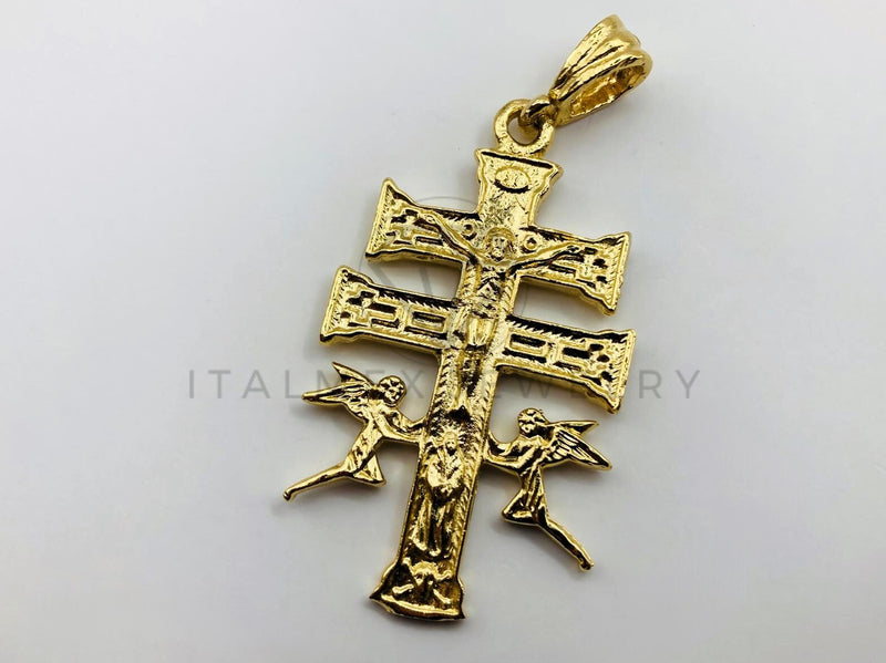 Dije Religioso - 100423 - Cruz de Caravaca Tamaño Mediana Dorado Oro Laminado 18K