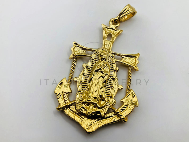 Dije de Lujo - 100457- Estilo de Ancla con Virgen de Guadalupe Dorado - Oro Laminado 18K