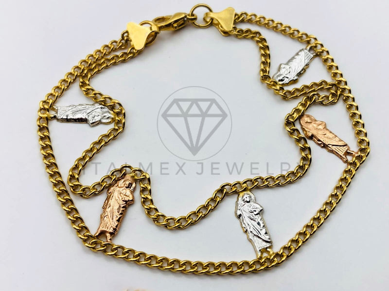 Pulsera Elegante - 100112 - Diseño de San Judas con Cadena Cubana Oro Laminado 18K
