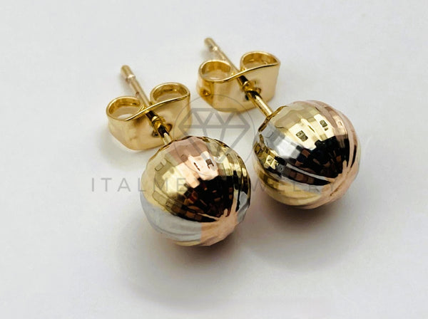 Arete de Lujo - 102071 - Diseño de Bola Rayada 8mm Oro Laminado 18K