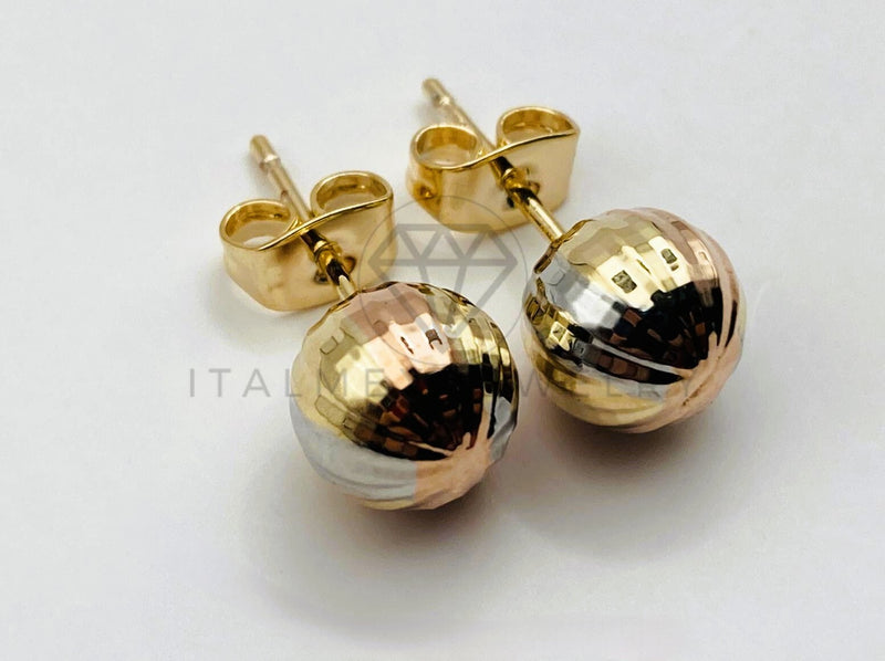 Arete de Lujo - 102071 - Diseño de Bola Rayada 8mm Oro Laminado 18K
