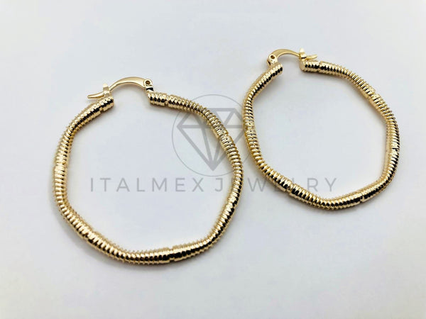 Arete de Lujo - 106158 - Arracada Octagonal Diamantada 40mm - Oro Laminado 18K