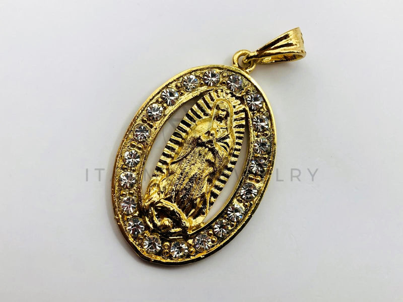 Dije de Lujo - 100448 - Medalla de Virgen de Guadalupe con Circonia Clara - Oro Laminado 18K