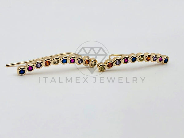 Arete de Lujo - 102073 - Diseño de Tira con Circonia de Colores Oro Laminado 18K