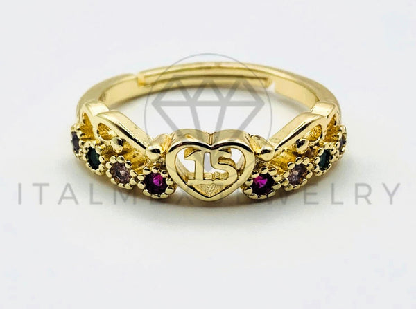 Anillo de Dama - 105558 - Diseño 15 Años Circonia Color Oro Laminado 18K