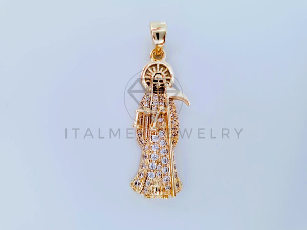 Dije Religioso - 104879 - Dije de Muerte con Circonia Clara - Oro Laminado 18K