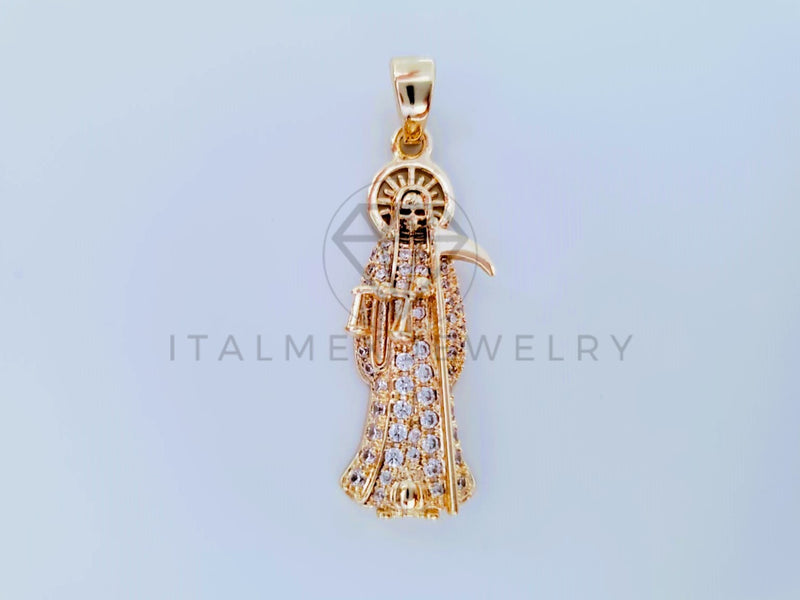 Dije Religioso - 104879 - Dije de Muerte con Circonia Clara - Oro Laminado 18K
