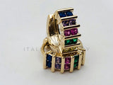 Arete de Lujo - 106139 - Huggie Baguette Circonia Color - Oro Laminado 18K