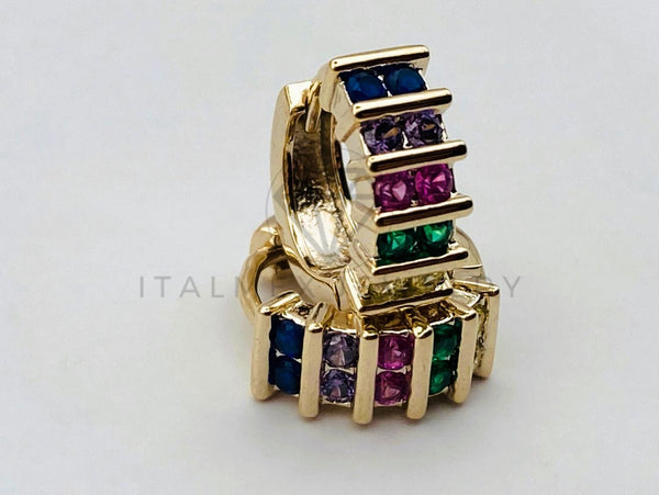Arete de Lujo - 106139 - Huggie Baguette Circonia Color - Oro Laminado 18K