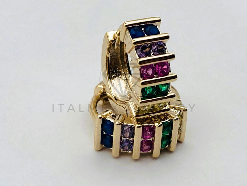Arete de Lujo - 106139 - Huggie Baguette Circonia Color - Oro Laminado 18K