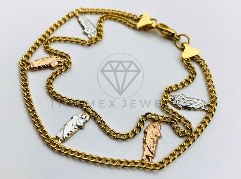 Pulsera Elegante - 100112 - Diseño de San Judas con Cadena Cubana Oro Laminado 18K