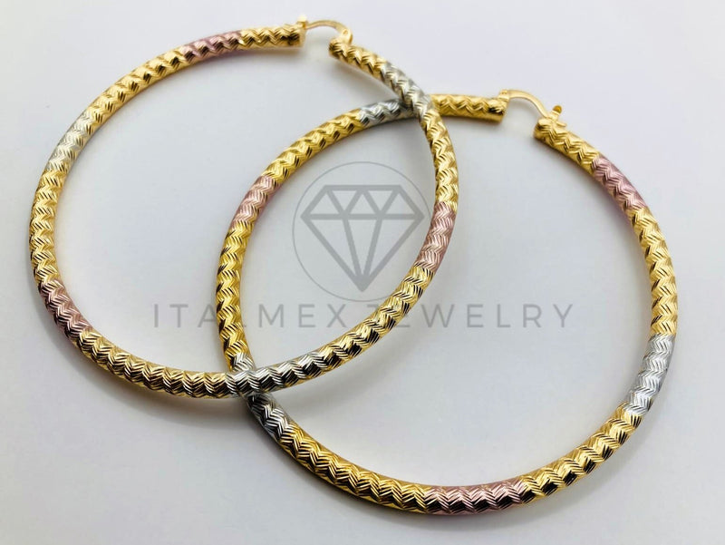 Arete de Lujo - 105989 - Arracada Rayada ZigZag 8cm 3 Oros - Oro Laminado 18K