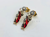 Arete de Lujo - 106003 -Broquel San Judas Tadeo Rojo - Oro Laminado 18K