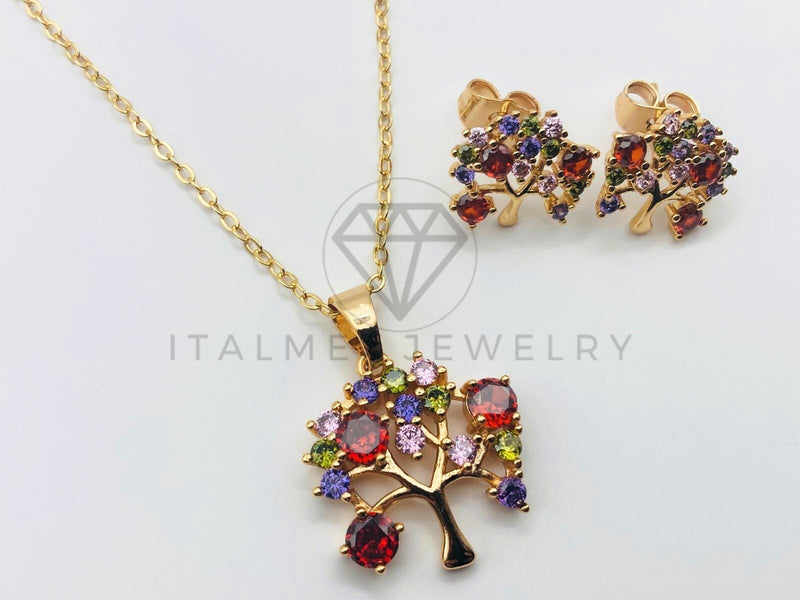 Juego de Lujo - 102910 - Diseño de Árbol con Circonia de Colores -  Oro Laminado 18K