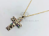 Collar Elegante - 106262 - Collar de Cruz con Circonia de Color - Oro Laminado