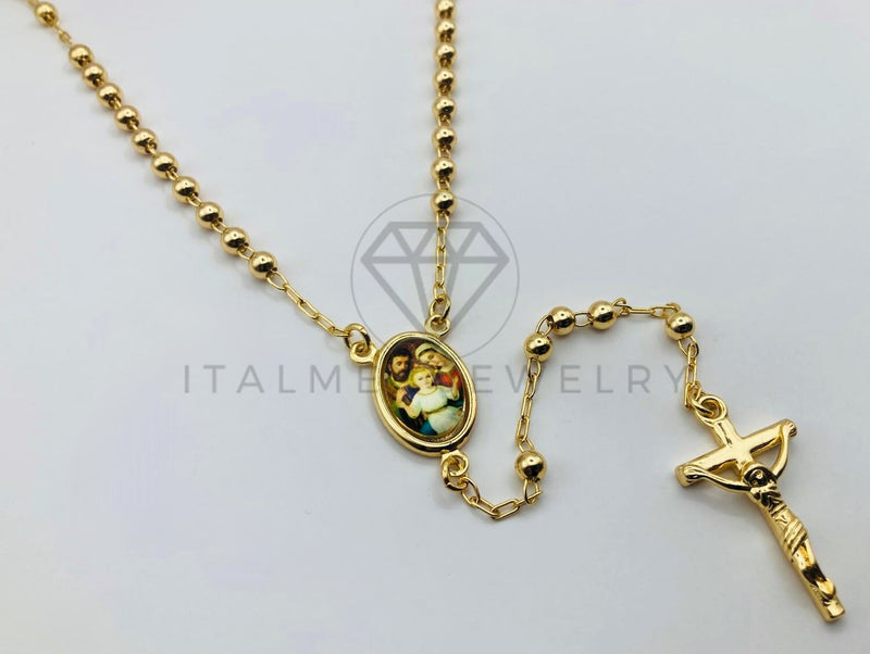 Rosario de Lujo - 105909 - Rosario Clásico Bola Lisa con Medalla de Sagrada Familia Oro Laminado 18K