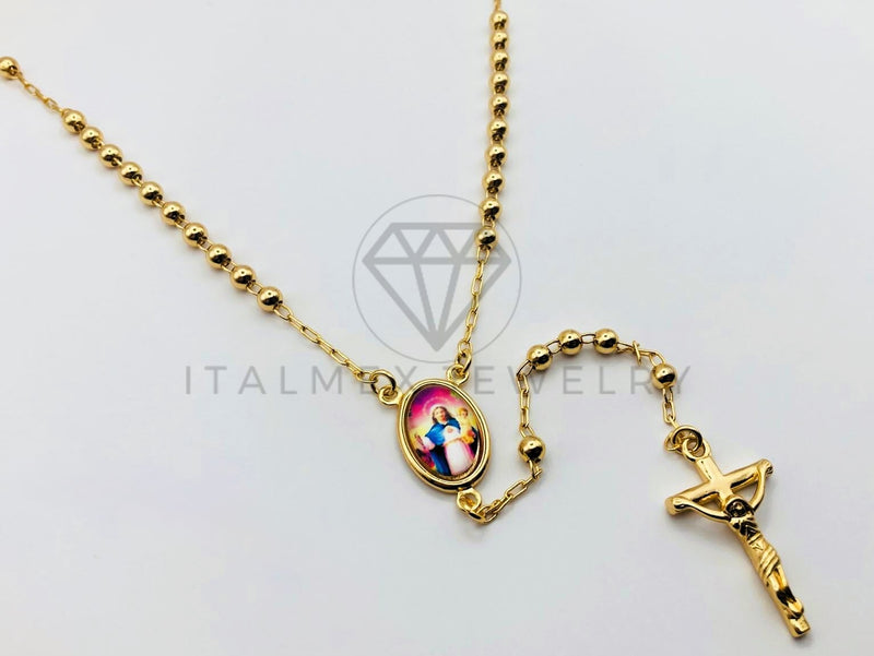 Rosario de Lujo - 105912 - Rosario Clásico Bola Lisa con Medalla de Madonna y Niño Jesus Oro Laminado 18K