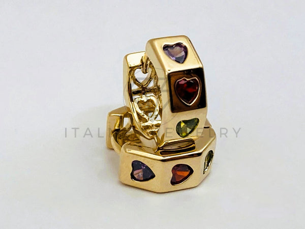 Arete de Lujo - 106155 - Huggie Corazon Circonia Color - Oro Laminado 18K