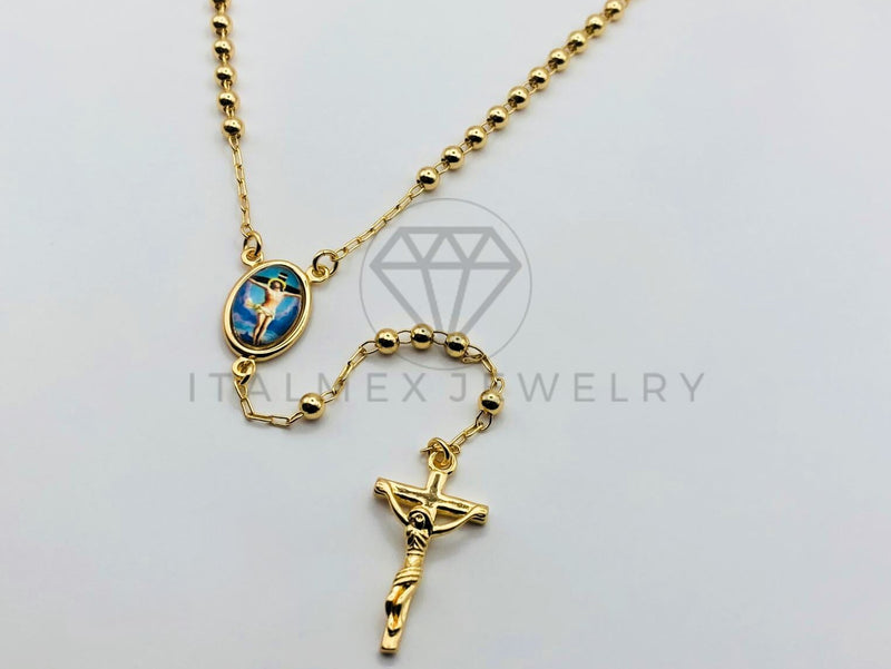 Rosario de Lujo - 105906 - Rosario Clásico Bola Lisa con Medalla de Cristo Oro Laminado 18K