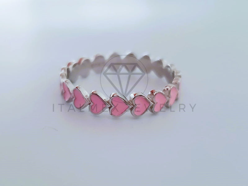 Anillo de Dama - 104708 - Anillo Corazones Rosas Esmalte Plata .925