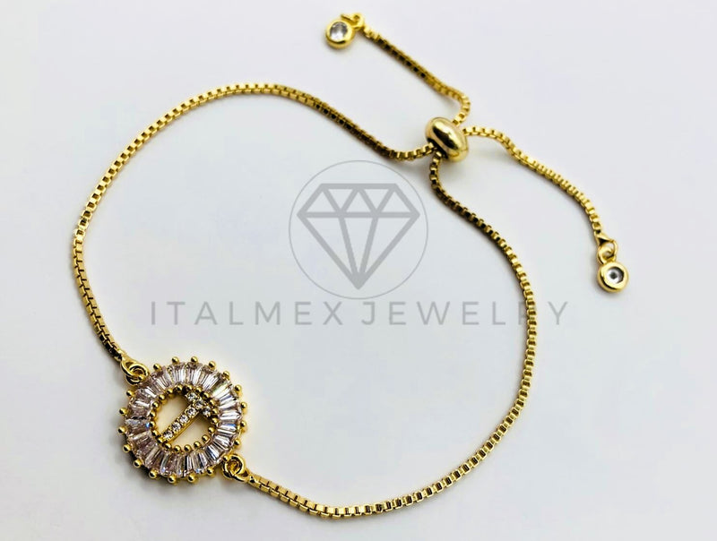 Pulsera Ajustable - 102556 - Diseño de Inicial "T" CZ Clara - Oro Laminado 18K