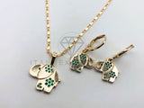 Juego de Lujo - 103653 - Diseño de Elefante Circonia Verde - Oro Laminado 18K