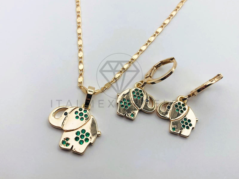 Juego de Lujo - 103653 - Diseño de Elefante Circonia Verde - Oro Laminado 18K