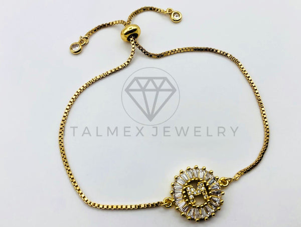 Pulsera Ajustable - 102638 - Diseño de Inicial "M" Circonia Clara - Oro Laminado 18K