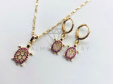 Juego de Lujo - 103658 - Diseño de Tortugas Circonia Rosa - Oro Laminado 18K