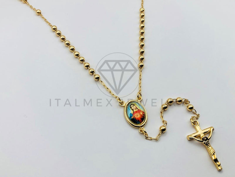 Rosario de Lujo - 105910 - Rosario Clásico Bola Lisa con Medalla de Nuestra Señora Oro Laminado 18K