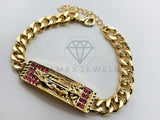 Pulsera de Lujo - 105971 -Esclava Virgen de Guadalupe con Circonia Rosa - Oro Laminado