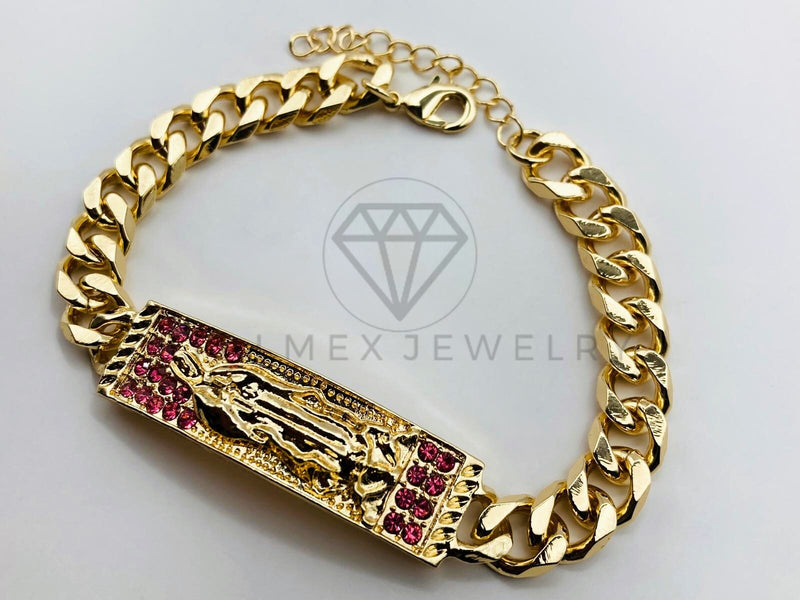 Pulsera de Lujo - 105971 -Esclava Virgen de Guadalupe con Circonia Rosa - Oro Laminado