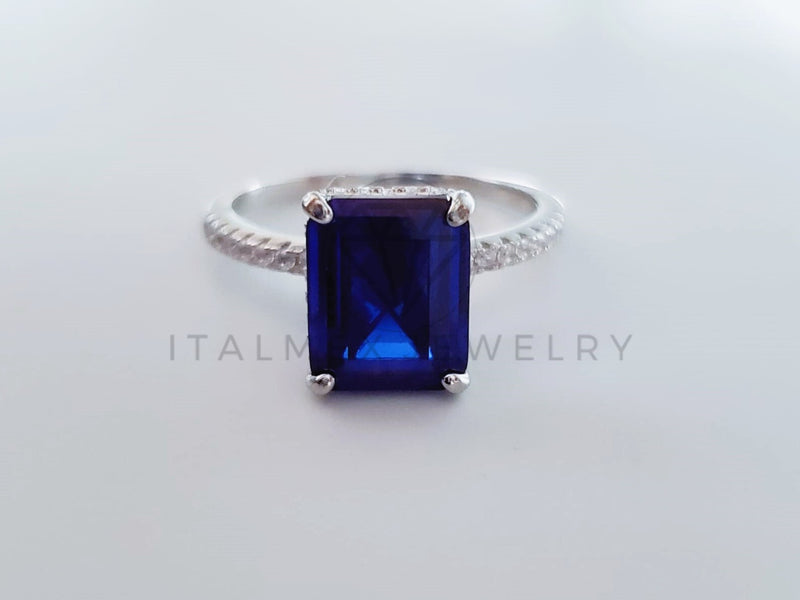 Anillo de Dama - 104723 - Anillo Solitario Circonia Princesa Azul Plata .925