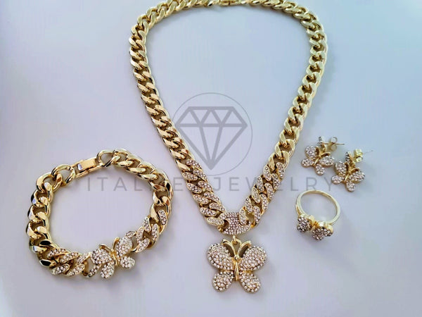 Juego de Lujo - 105091 - Mariposas Circonia Clara Collar, Anillo, Aretes y Pulsera Oro Laminado 18K