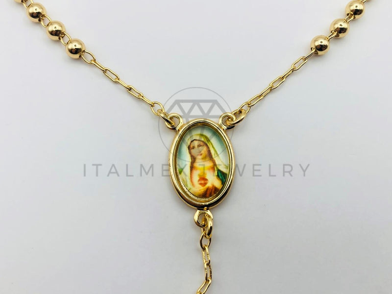 Rosario de Lujo - 105904 - Estilo Clásico Bola Lisa con Medalla de Nuestra Señora Oro Laminado 18K