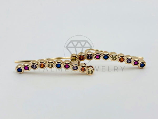 Arete de Lujo - 102073 - Diseño de Tira con Circonia de Colores Oro Laminado 18K