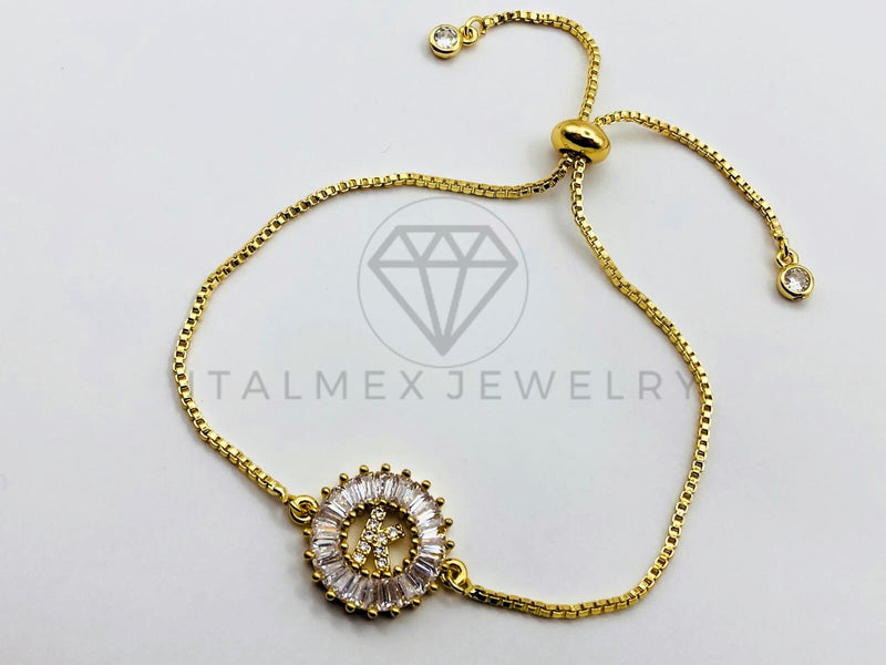Pulsera Ajustable - 102636 - Diseño de Inicial "K" Circonia Clara - Oro Laminado 18K